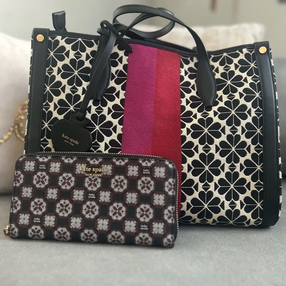 Kate Spade Black and Pink Floral Tote with matching wallet - Picture 3 of 4
